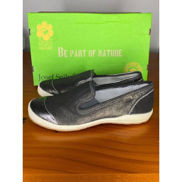 Josef Seibel Graphite Metallic Slip-On Leather Sneakers EU 37 / US 6. Comfort - Picture 4 of 8